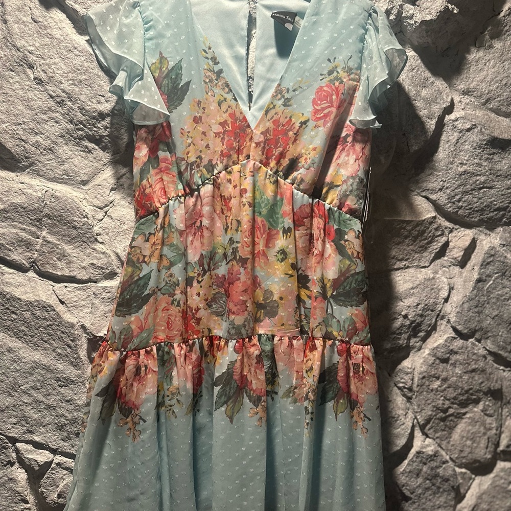 Floral V-Neck Babydoll Dress with Ruffle Sleeves